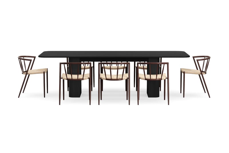 Kopparbo Spisebord 200-260 cm Uttrekkbart med 8 Winston Spisestoler - Svart / Beige / Metallben Røkt eik - Møbler - Bord - Spisegrupper