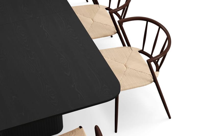 Kopparbo Spisebord 200-260 cm Uttrekkbart med 8 Winston Spisestoler - Svart / Beige / Metallben Røkt eik - Møbler - Bord - Spisegrupper