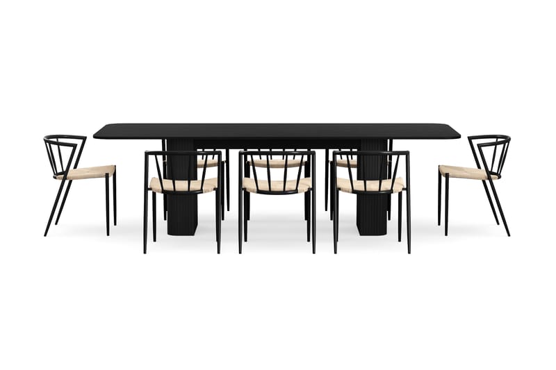 Kopparbo Spisebord 200-260 cm Uttrekkbart med 8 Winston Spisestoler - Svart / Beige / Metallben Svart - Møbler - Bord - Spisegrupper