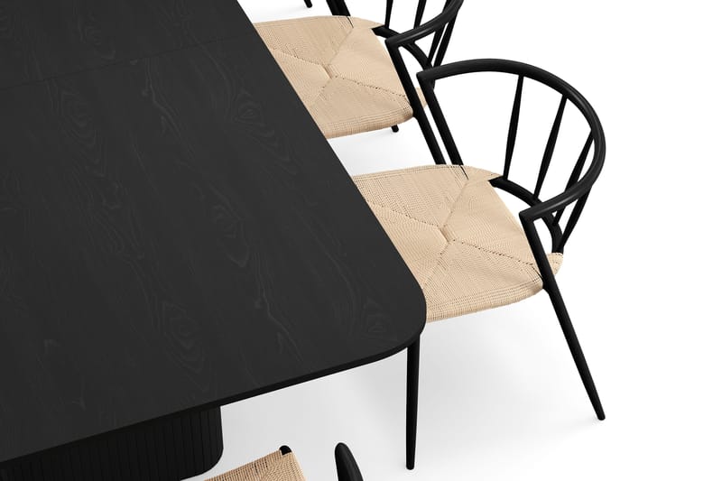 Kopparbo Spisebord 200-260 cm Uttrekkbart med 8 Winston Spisestoler - Svart / Beige / Metallben Svart - Møbler - Bord - Spisegrupper