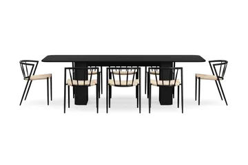 Kopparbo Spisebord 200-260 cm Uttrekkbart med 8 Winston Spisestoler - Svartbeiset eik - Møbler - Bord - Spisegrupper