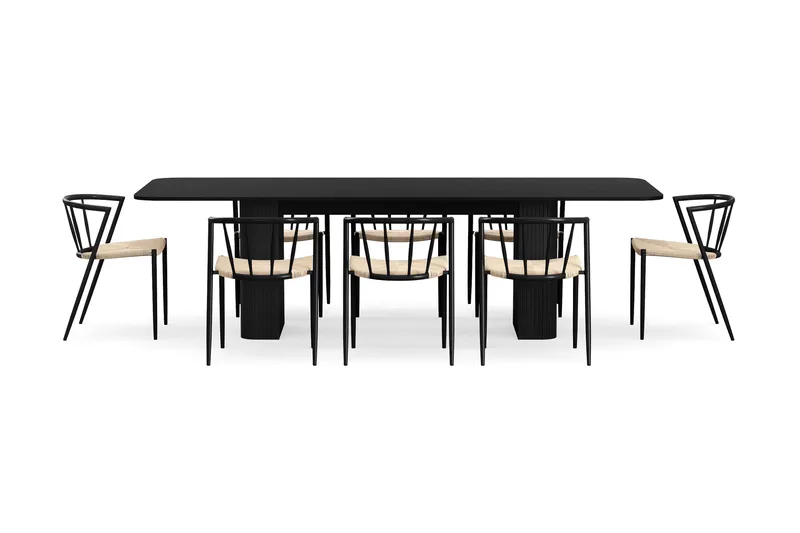Kopparbo Spisebord 200-260 cm Uttrekkbart med 8 Winston Spisestoler - Svartbeiset eik - Møbler - Bord - Spisegrupper