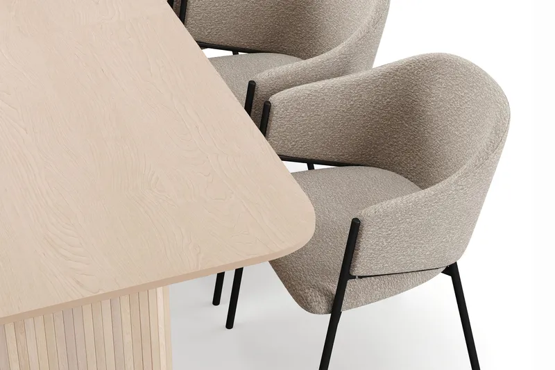 Kopparbo Spisebord 200-260 cm Uttrekkbart med ileggsplate med 6 Filip Spisestoler - Hvit / Taupe Bouclé - Møbler - Bord - Spisegrupper