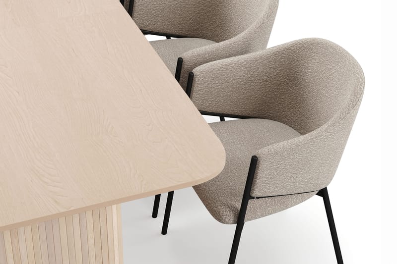 Kopparbo Spisebord 200-260 cm Uttrekkbart med ileggsplate med 6 Filip Spisestoler - Hvit / Taupe Bouclé - Møbler - Bord - Spisegrupper