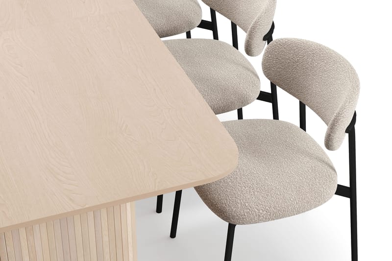 Kopparbo Spisebord 200-260 cm Uttrekkbart med ileggsplate med 6 Lucy Spisestoler - Hvit / Greige Bouclé / Metallben Svart - Møbler - Bord - Spisegrupper