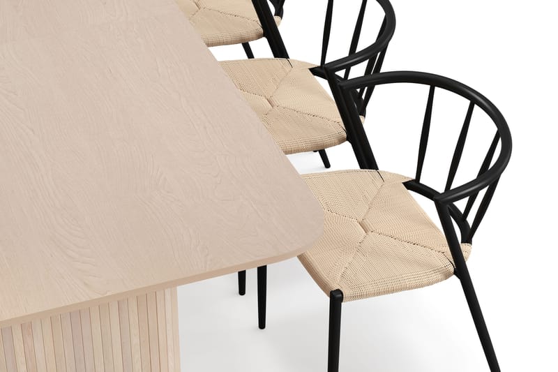Kopparbo Spisebord 200-260 cm Uttrekkbart med ileggsplate med 6 Winston Spisestoler - Hvit / Beige / Metallben Svart - Møbler - Bord - Spisegrupper