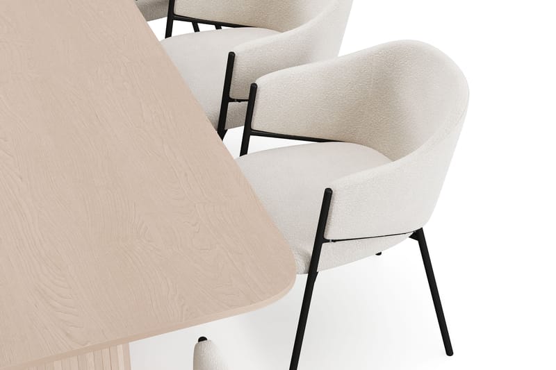 Kopparbo Spisebord 200-260 cm Uttrekkbart med ileggsplate med 8 Filip Spisestoler - Hvit / Hvit Bouclé - Møbler - Bord - Spisegrupper