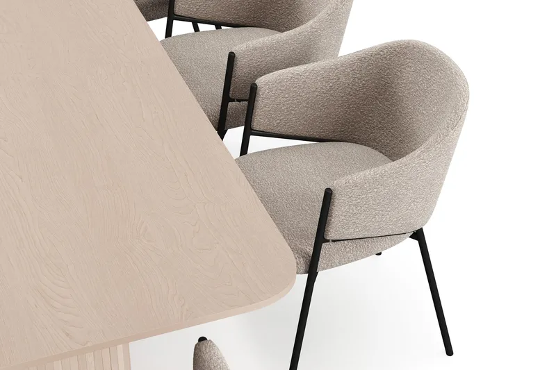 Kopparbo Spisebord 200-260 cm Uttrekkbart med ileggsplate med 8 Filip Spisestoler - Hvit / Taupe Bouclé - Møbler - Bord - Spisegrupper