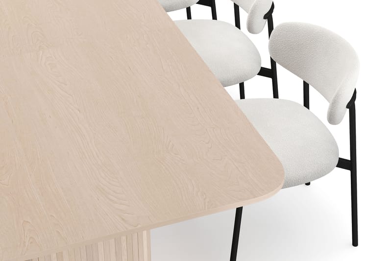 Kopparbo Spisebord 200-260 cm Uttrekkbart med ileggsplate med 8 Lucy Spisestoler - Hvit / Hvit Bouclé / Metallben Svart - Møbler - Bord - Spisegrupper