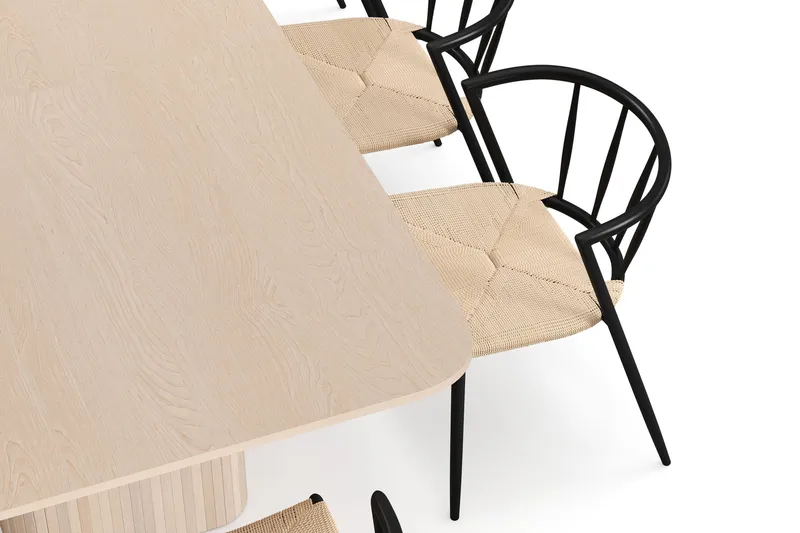 Kopparbo Spisebord 200-260 cm Uttrekkbart med ileggsplate med 8 Winston Spisestoler - Hvit / Beige / Metallben Svart - Møbler - Bord - Spisegrupper