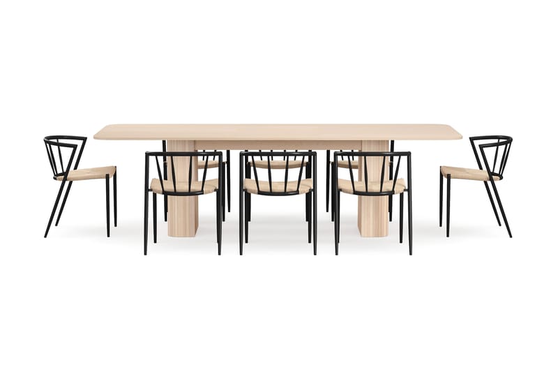 Kopparbo Spisebord 200-260 cm Uttrekkbart med ileggsplate med 8 Winston Spisestoler - Hvit / Beige / Metallben Svart - Møbler - Bord - Spisegrupper