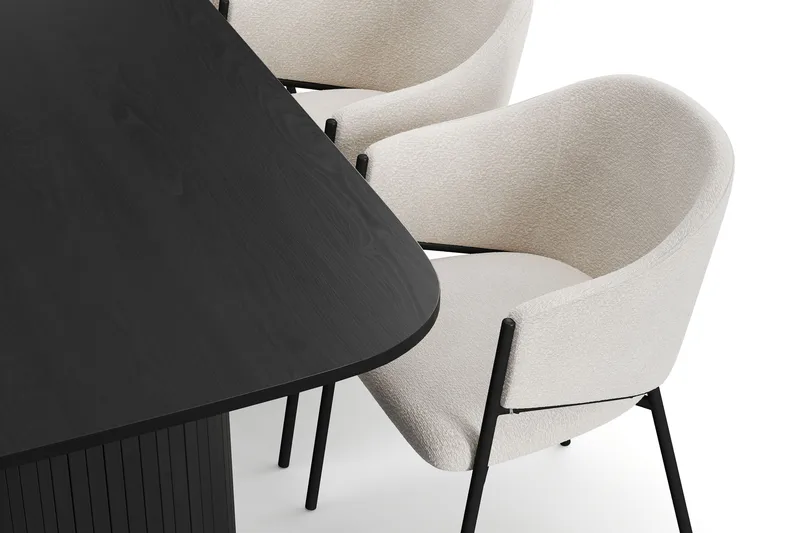 Kopparbo Spisebord 200 cm med 6 Filip Spisestoler - Svart / Hvit Bouclé - Møbler - Bord - Spisegrupper