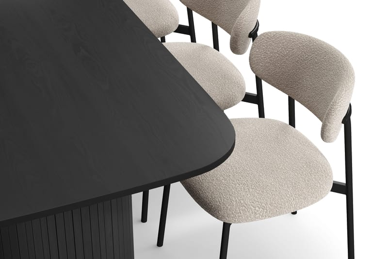 Kopparbo Spisebord 200 cm med 6 Lucy Spisestoler - Svart / Greige Bouclé / Metallben Svart - Møbler - Bord - Spisegrupper