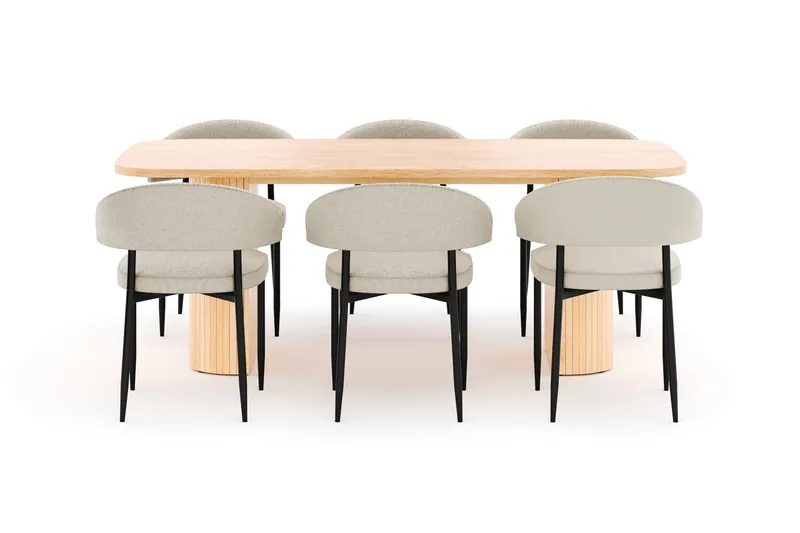 Kopparbo Spisebord 200 cm med 6 Sawako Stoler - Natur - Møbler - Bord - Spisegrupper