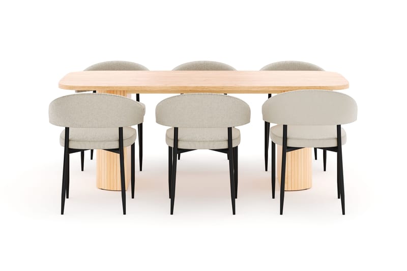 Kopparbo Spisebord 200 cm med 6 Sawako Stoler - Natur - Møbler - Bord - Spisegrupper