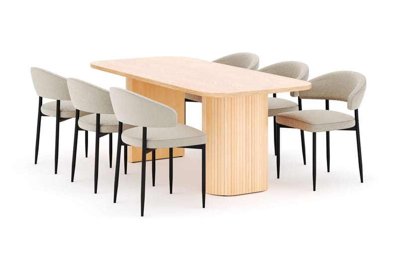 Kopparbo Spisebord 200 cm med 6 Sawako Stoler, Natur