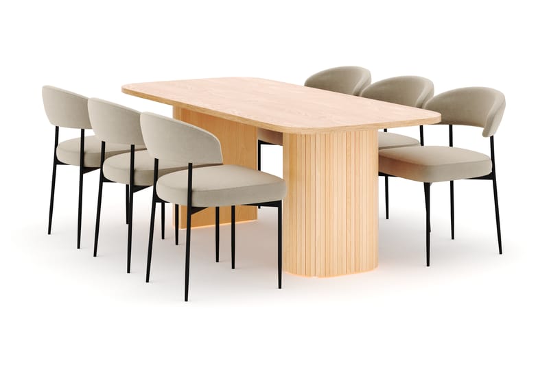 Kopparbo Spisebord 200 cm med 6 Sawako Stoler - Natur - Møbler - Bord - Spisegrupper