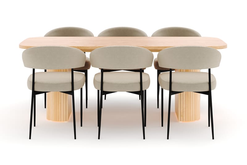 Kopparbo Spisebord 200 cm med 6 Sawako Stoler - Natur - Møbler - Bord - Spisegrupper