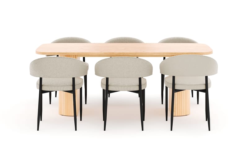Kopparbo Spisebord 200 cm med 6 Sawako Stoler - Natur - Møbler - Bord - Spisegrupper