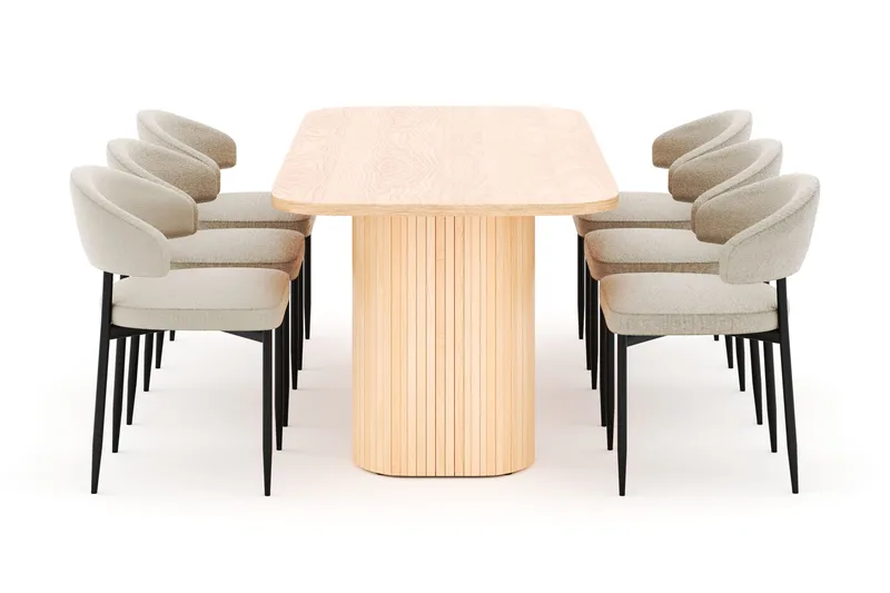 Kopparbo Spisebord 200 cm med 6 Sawako Stoler - Natur - Møbler - Bord - Spisegrupper