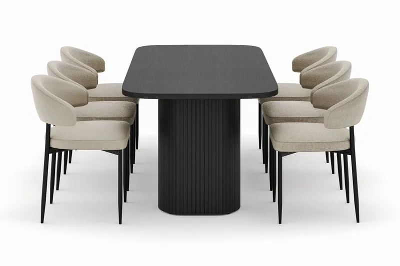 Kopparbo Spisebord 200 cm med 6 Sawako Stoler - Svart - Møbler - Bord - Spisegrupper