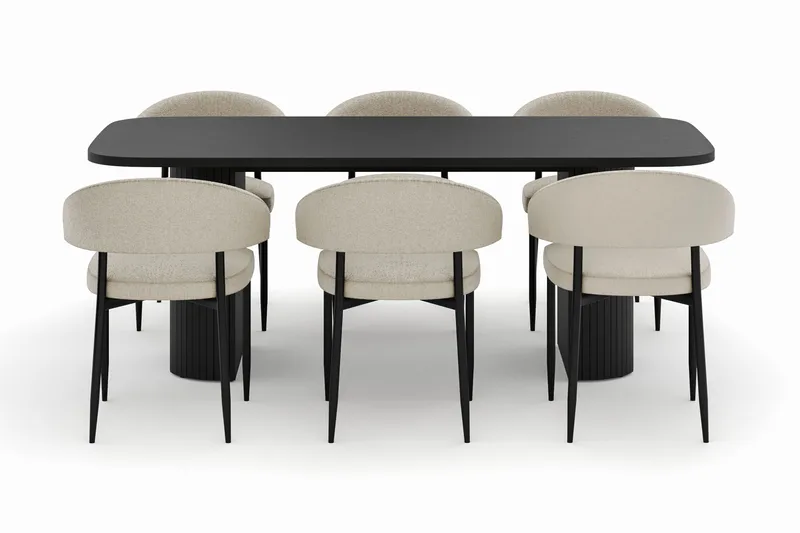 Kopparbo Spisebord 200 cm med 6 Sawako Stoler - Svart - Møbler - Bord - Spisegrupper