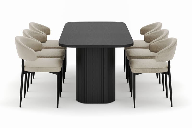 Kopparbo Spisebord 200 cm med 6 Sawako Stoler - Svart - Møbler - Bord - Spisegrupper