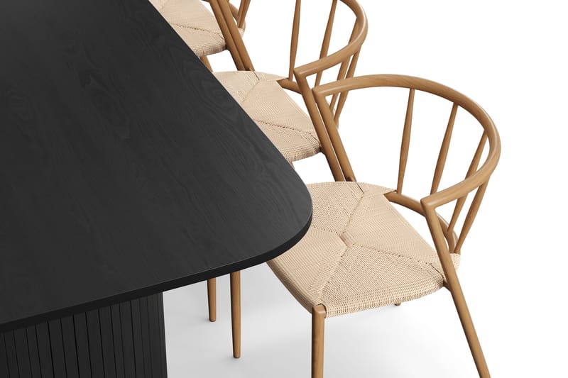 Kopparbo Spisebord 200 cm med 6 Winston Spisestoler - Svart / Beige / Metallben Eik - Møbler - Bord - Spisegrupper