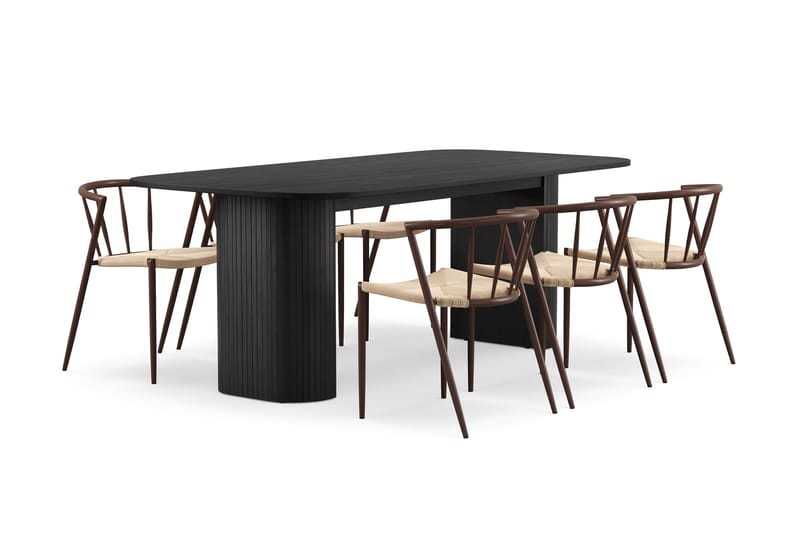 Kopparbo Spisebord 200 cm med 6 Winston Spisestoler - Svart / Beige / Metallben Røkt eik - Møbler - Bord - Spisegrupper
