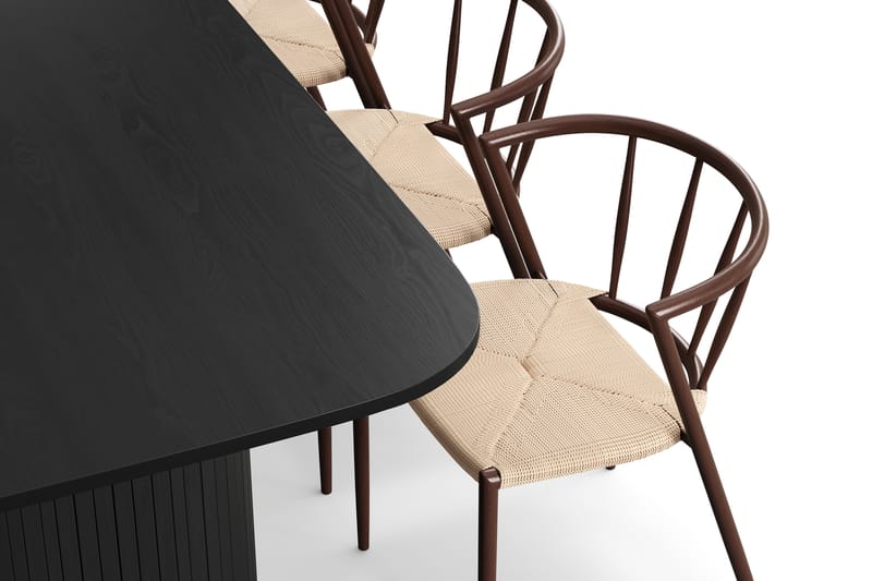 Kopparbo Spisebord 200 cm med 6 Winston Spisestoler - Svart / Beige / Metallben Røkt eik - Møbler - Bord - Spisegrupper