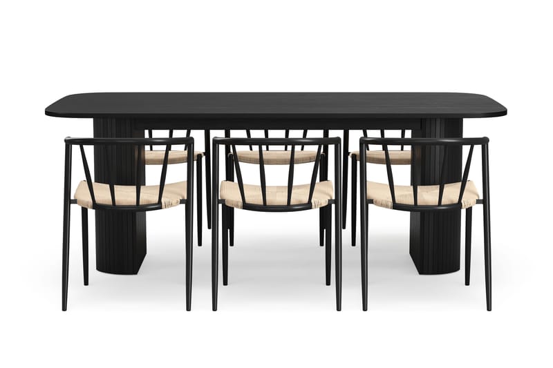 Kopparbo Spisebord 200 cm med 6 Winston Spisestoler - Svart / Beige / Metallben Svart - Møbler - Bord - Spisegrupper