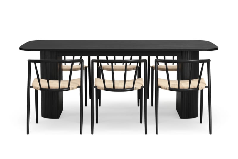 Kopparbo Spisebord 200 cm med 6 Winston Spisestoler - Svart / Beige / Metallben Svart - Møbler - Bord - Spisegrupper