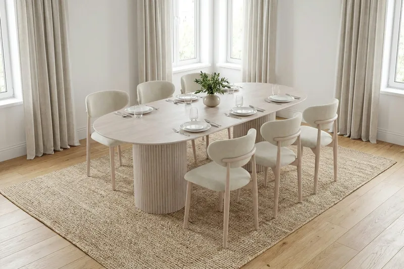 Kopparbo spisebord ovalt 220x100 cm finér - Hvitlasert eik - Møbler - Bord - Spisebord & kjøkkenbord