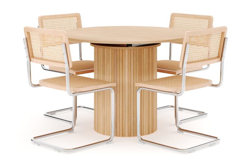 Kopparbo Spisebord Rundt 106 cm Forlengbart med 4 stk Build Matstkolar - Hvit - Møbler - Bord - Spisegrupper