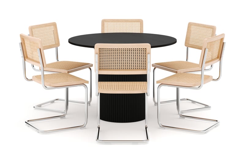 Kopparbo Spisebord Rundt 106 cm Forlengbart med 6 stk Build Matstkolar - Svart - Møbler - Bord - Spisegrupper