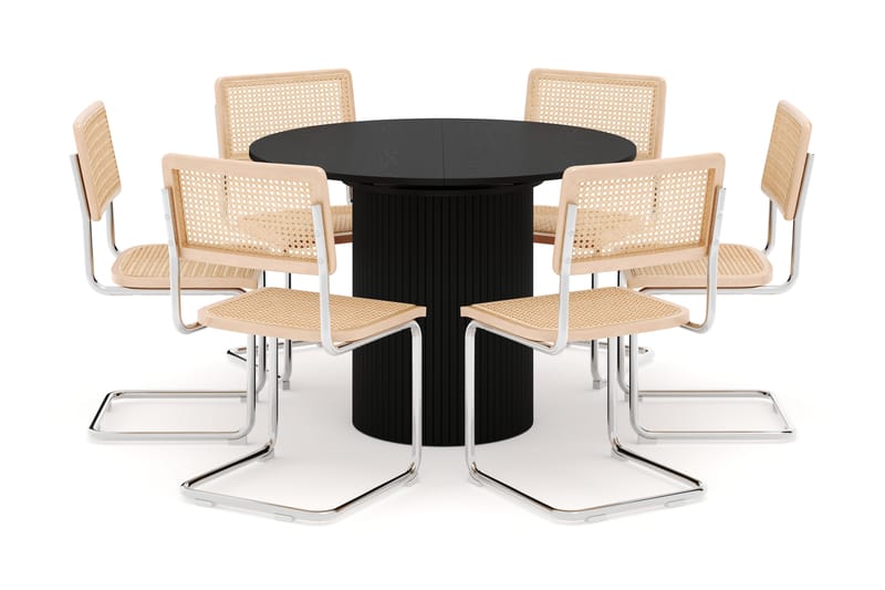 Kopparbo Spisebord Rundt 106 cm Forlengbart med 6 stk Build Matstkolar - Svart - Møbler - Bord - Spisegrupper