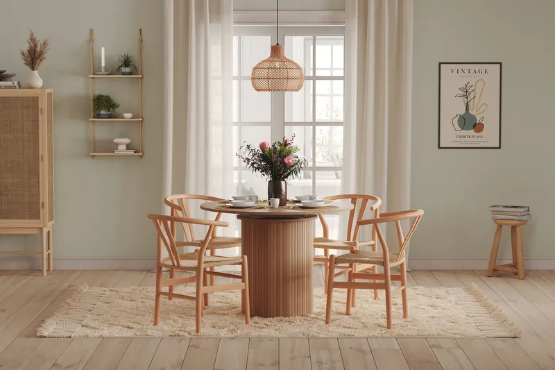 Kopparbo Lys Rundt Spisebord 106 cm Utvidbart med tilleggsplate - Hvitlasert Eik / Tre - Møbler - Bord - Spisebord & kjøkkenbord