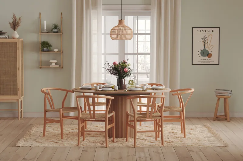 Kopparbo Lys Rundt Spisebord 106 cm Utvidbart med tilleggsplate - Hvitlasert Eik / Tre - Møbler - Bord - Spisebord & kjøkkenbord