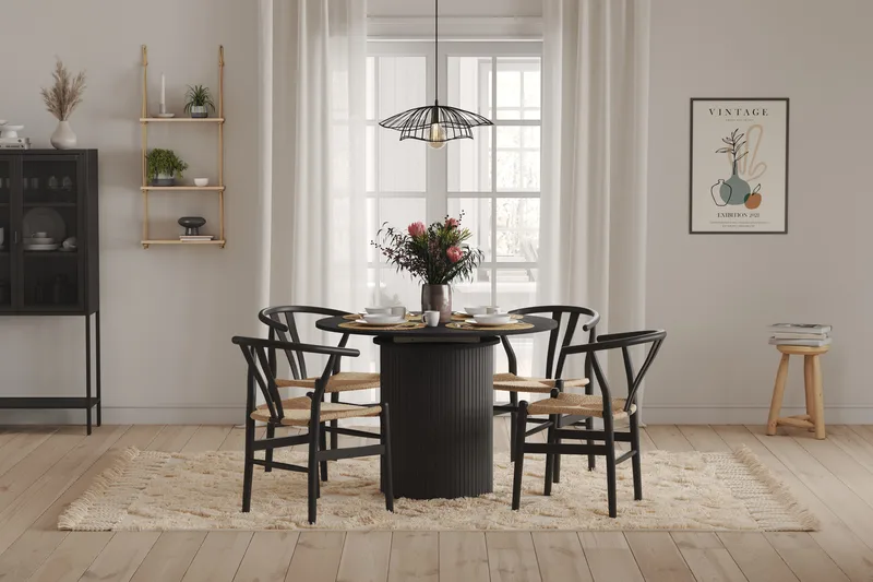 Kopparbo Spisebord Rundt 106-156 cm - Svart Tre - Møbler - Bord - Spisebord & kjøkkenbord