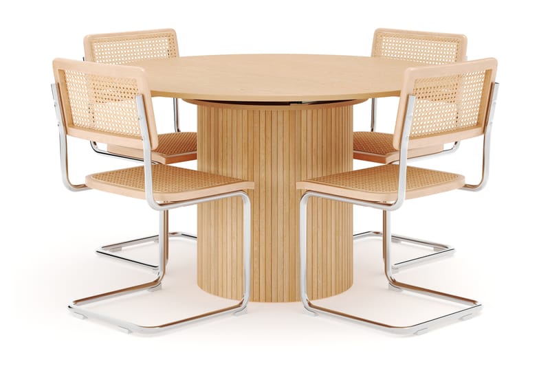 Kopparbo Spisebord Rundt 130 cm Forlengbart med 4 stk Build Matstkolar - Hvit - Møbler - Bord - Spisegrupper