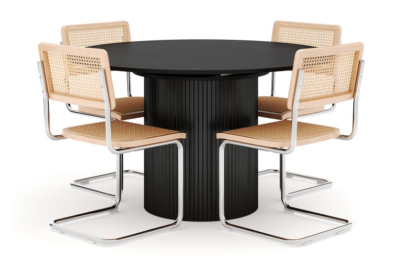 Kopparbo Spisebord Rundt 130 cm Forlengbart med 4 stk Build Matstkolar - Svart - Møbler - Bord - Spisegrupper