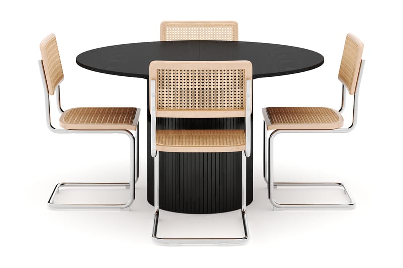 Kopparbo Spisebord Rundt 130 cm Forlengbart med 4 stk Build Matstkolar - Svart - Møbler - Bord - Spisegrupper