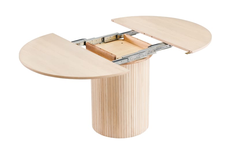 Kopparbo Rundt Spisebord 130 cm Utvidbart med tilleggsplate - Hvitlasert Eik / Lys beige - Møbler - Bord - Spisebord & kjøkkenbord