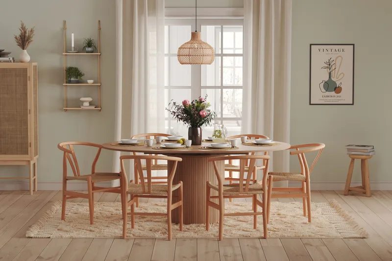 Kopparbo Rundt Spisebord 130 cm Utvidbart med tilleggsplate - Hvitlasert Eik / Lys beige - Møbler - Bord - Spisebord & kjøkkenbord