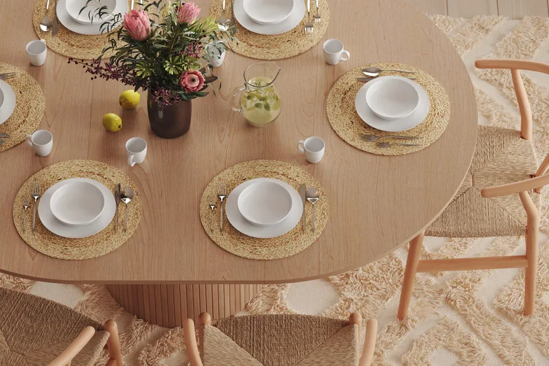 Kopparbo Rundt Spisebord 130 cm Utvidbart med tilleggsplate - Hvitlasert Eik / Lys beige - Møbler - Bord - Spisebord & kjøkkenbord