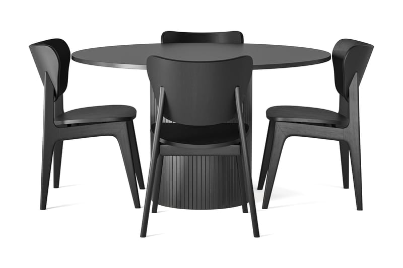 Kopparbo Spisebord Rundt 130 cm med 4 stk Jerup Spisestol - Svart - Møbler - Bord - Spisegrupper