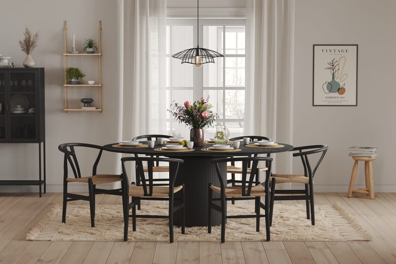 Kopparbo Rundt Spisebord 130 cm Utvidbart med tilleggsplate - Svart Tre / Riflet - Møbler - Bord - Spisebord & kjøkkenbord
