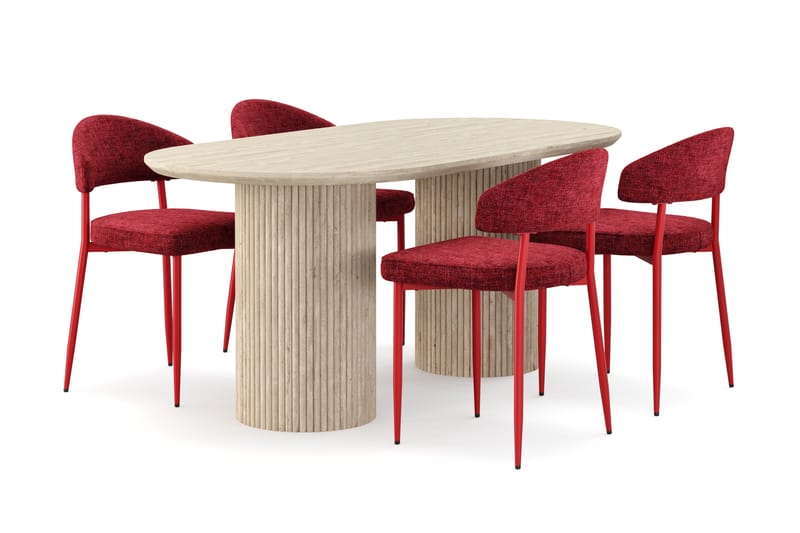 Kopparbo Spisebord Travertin-look med 4 stk Jairam Matstkolar - Beige - Møbler - Bord - Spisegrupper
