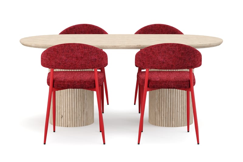 Kopparbo Spisebord Travertin-look med 4 stk Jairam Matstkolar - Beige - Møbler - Bord - Spisegrupper