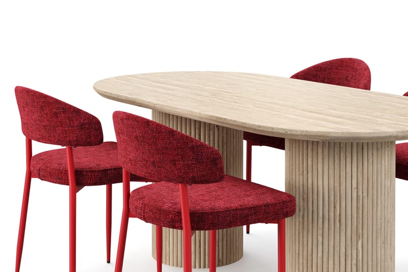 Kopparbo Spisebord Travertin-look med 4 stk Jairam Matstkolar - Beige - Møbler - Bord - Spisegrupper